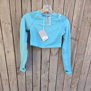 NWT Gymshark Flawless Knit Long Sleeve Seamless Crop Top Dusky Teal S